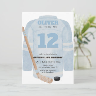Blaue Eishockey-Trikot-Geburtstagseinladung Einladung