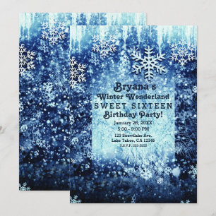 Blaue Eisige Verschneite Winter-Wunderland Süße 16 Einladung