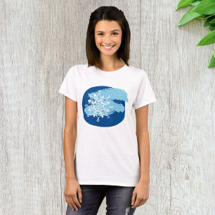 Blaue Eiskristall-Abstraktion Winterkreis T-Shirt