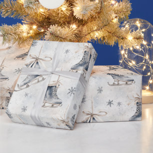 Blaue Eislaufschuhe Schneeflocken Weihnachten Geschenkpapier