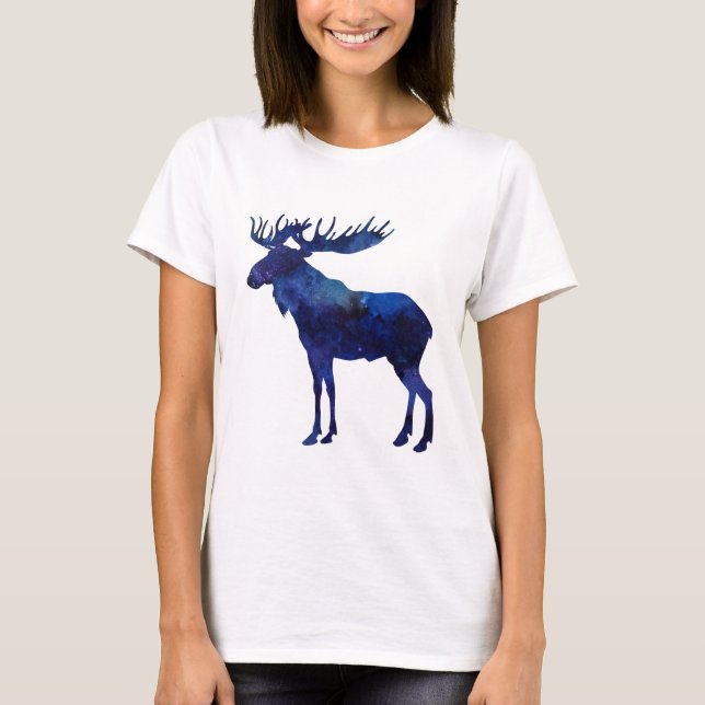 Blaue Elche Silhouette T-Shirt (Vorderseite)