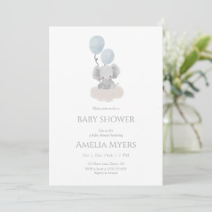 Blaue Elefant auf Wolke Baby Shower Einladung