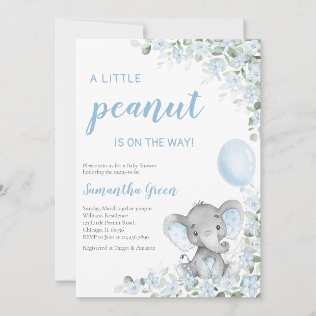 Blaue Elefant-Baby-Party Einladung (Vorderseite)