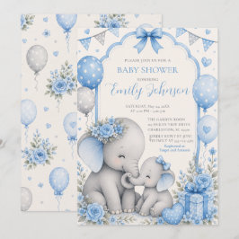 Blaue Elefant-Baby-Party Einladung