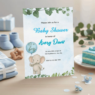 Blaue Elefant-Einladung zur Babyparty „Es ist ein Einladung