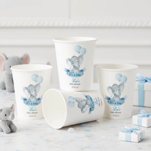 Blaue Elefant Es ist ein Junge Baby Shower Tassen Pappbecher (Von Creator hochgeladen)