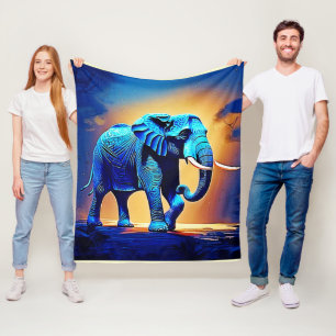 Blaue Elefant-Glow-Design Fleecedecke