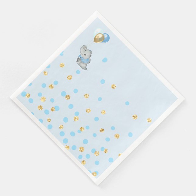 Blaue Elefant Serviette Baby Shower (Ecke)