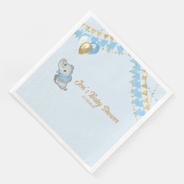 Blaue Elefant Serviette Baby Shower (Ecke)