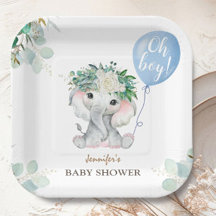 Blaue Elefanten-Baby-Party für Jungen Pappteller
