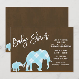 Blaue Elefanten Braune Trendige Moderne Babyparty Einladung