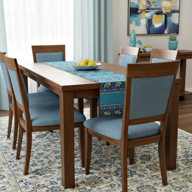 Blaue Elefanten Kurzer Tischläufer (Von Creator hochgeladen)