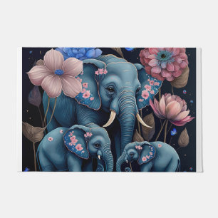 Blaue Elefanten mit rosa Blume Design Fußmatte