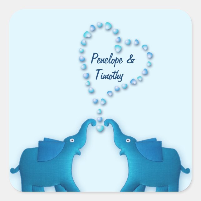 Blaue Elefanten Quadratischer Aufkleber (Vorderseite)
