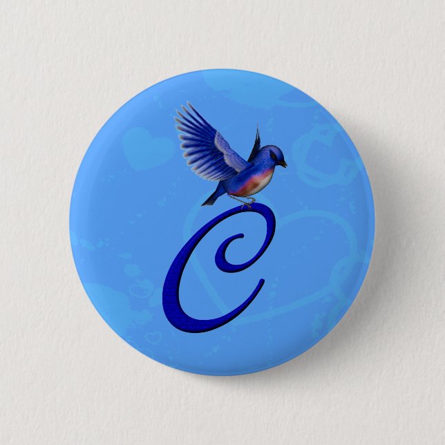 Blaue Elegant Monogramm Anfangsbuchstabe C Button (Vorderseite)