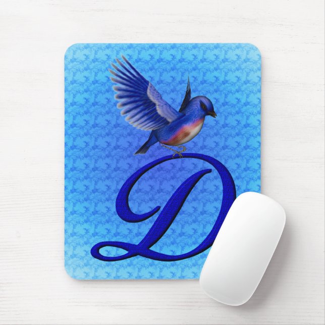 Blaue Elegant Monogramm Anfangsbuchstabe D Mousepad (Mit Mouse)