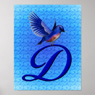 Blaue Elegant Monogramm Anfangsbuchstabe D Poster