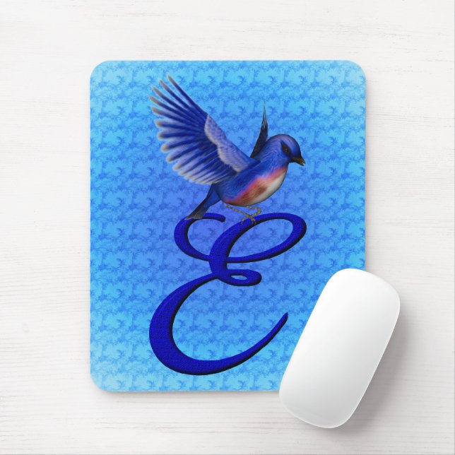 Blaue Elegant Monogramm Anfangsbuchstabe E Mousepad (Mit Mouse)