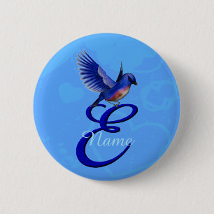 Blaue Elegant Monogramm Anfangsbuchstabe E Persona Button