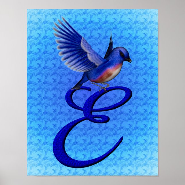 Blaue Elegant Monogramm Anfangsbuchstabe E Poster (Vorne)
