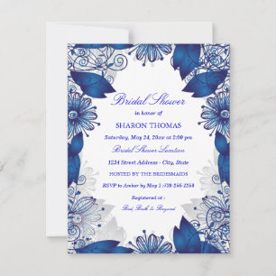 Blaue elegante Blumen Brautparty-Einladung Einladung
