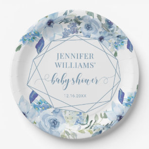 Blaue elegante Blumen-Jungen-Baby-Party-Teller aus Pappteller