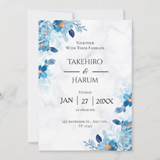 Blaue elegante Blumen Sommerhochzeit Einladung