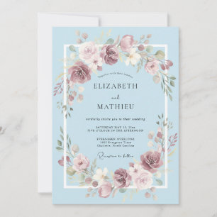 Blaue Elegante Blumenhochzeit Einladung