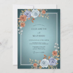 Blaue Elegante Botanische Hochzeit Einladung