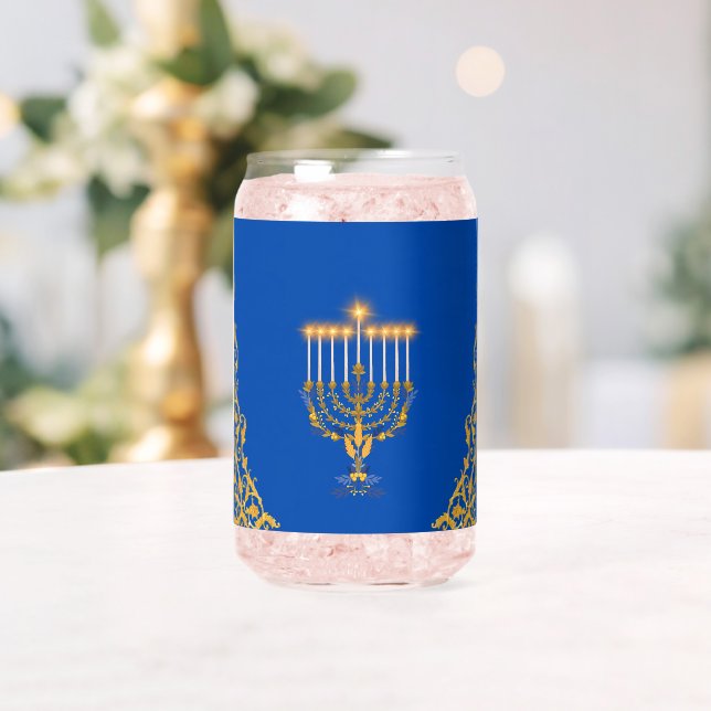 Blaue elegante Chanukka goldene Menora Dosenglas (Insitu (Hochzeit))