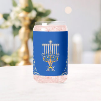 Blaue elegante Chanukka Silber Menora Dosenglas