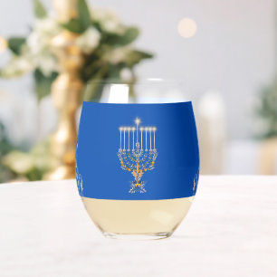 Blaue elegante Chanukka Silber Menora Weinglas Ohne Stiel