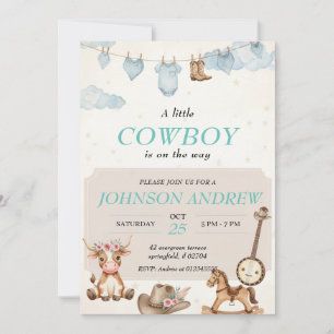Blaue elegante Cowboy-Baby-Party-Einladung Einladung