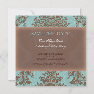 Blaue elegante Damast-Einladung zum Speichern des Save The Date