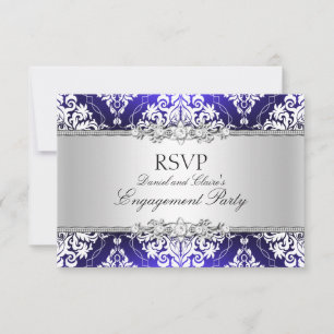 Blaue elegante Damast-Hochzeitsfeier-RSVP Einladung
