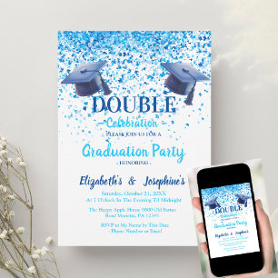 Blaue elegante Doppel-Jubiläums-Abschlussfeier Einladung