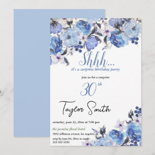 blaue elegante Florale Überraschungsparty-Einladun Einladung