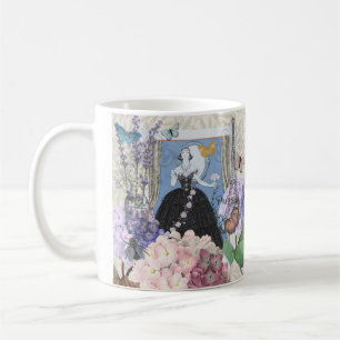 Blaue elegante Frau Blumen-Kleid Kaffeetasse