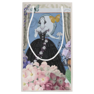 Blaue elegante Frau Blumen-Kleid Kleine Geschenktüte