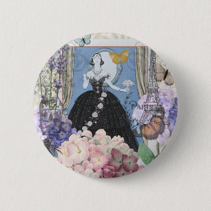 Blaue elegante Frau Blumenkleid elegant Button