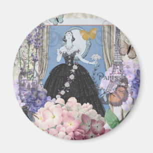 Blaue elegante Frau Blumenkleid elegant Magnet