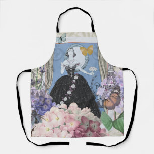 Blaue elegante Frau, florales, fantasievolles Klei Schürze