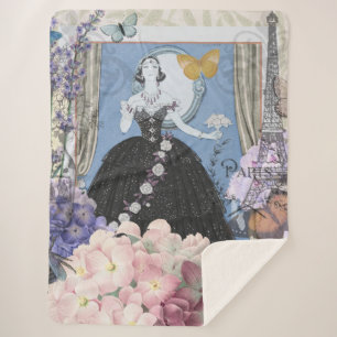 Blaue elegante Frau, florales, fantasievolles Klei Sherpadecke