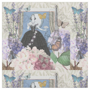 Blaue elegante Frau, florales, fantasievolles Klei Stoff