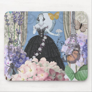 Blaue elegante Frauenblumenrobe elegant Mousepad