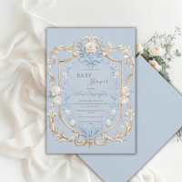 Blaue elegante Goldrahmen-Baby-Party mit Blumenmus