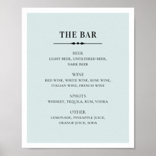 Blaue, elegante Hochzeit. Bar mit einfachen Alkoho Poster