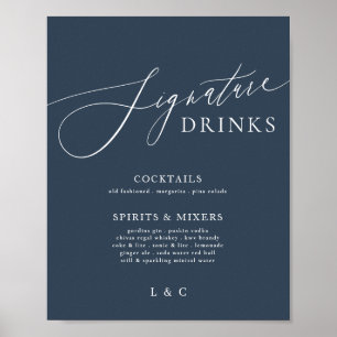 Blaue, elegante Hochzeitssignaturgetränke Poster