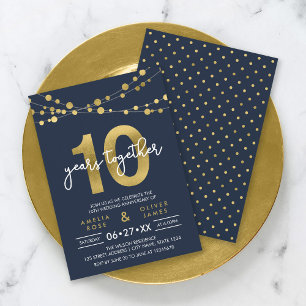 Blaue Elegante Lichter 10. Hochzeitstag Einladung