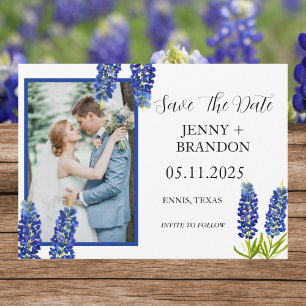 Blaue Elegante Moderne Blumen Foto  Save The Date